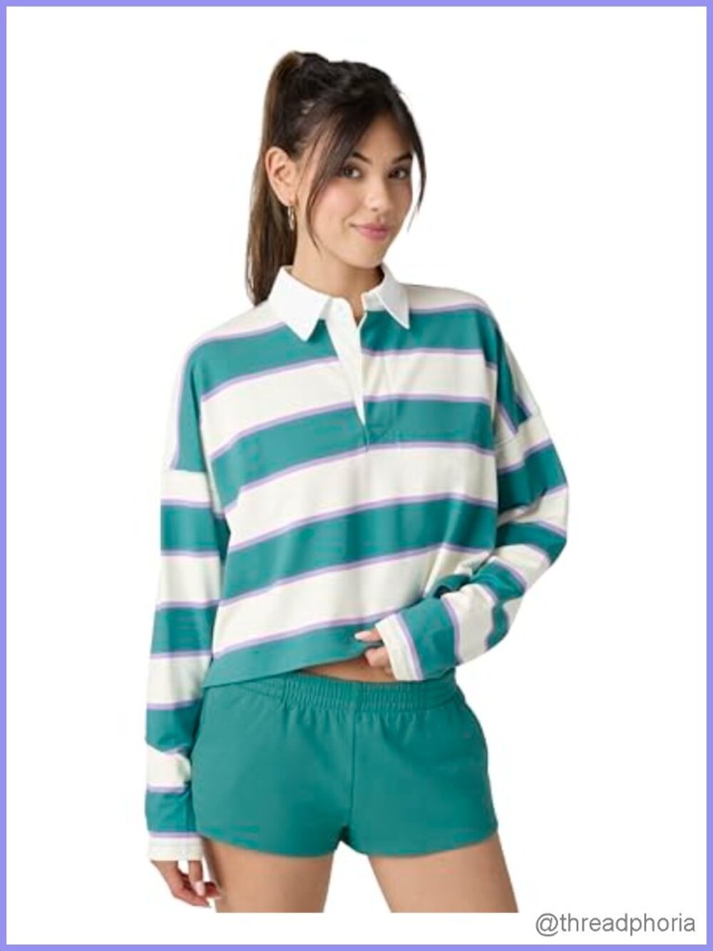 Long Sleeve Rugby Crop Shirt Terry Fabric Oversized